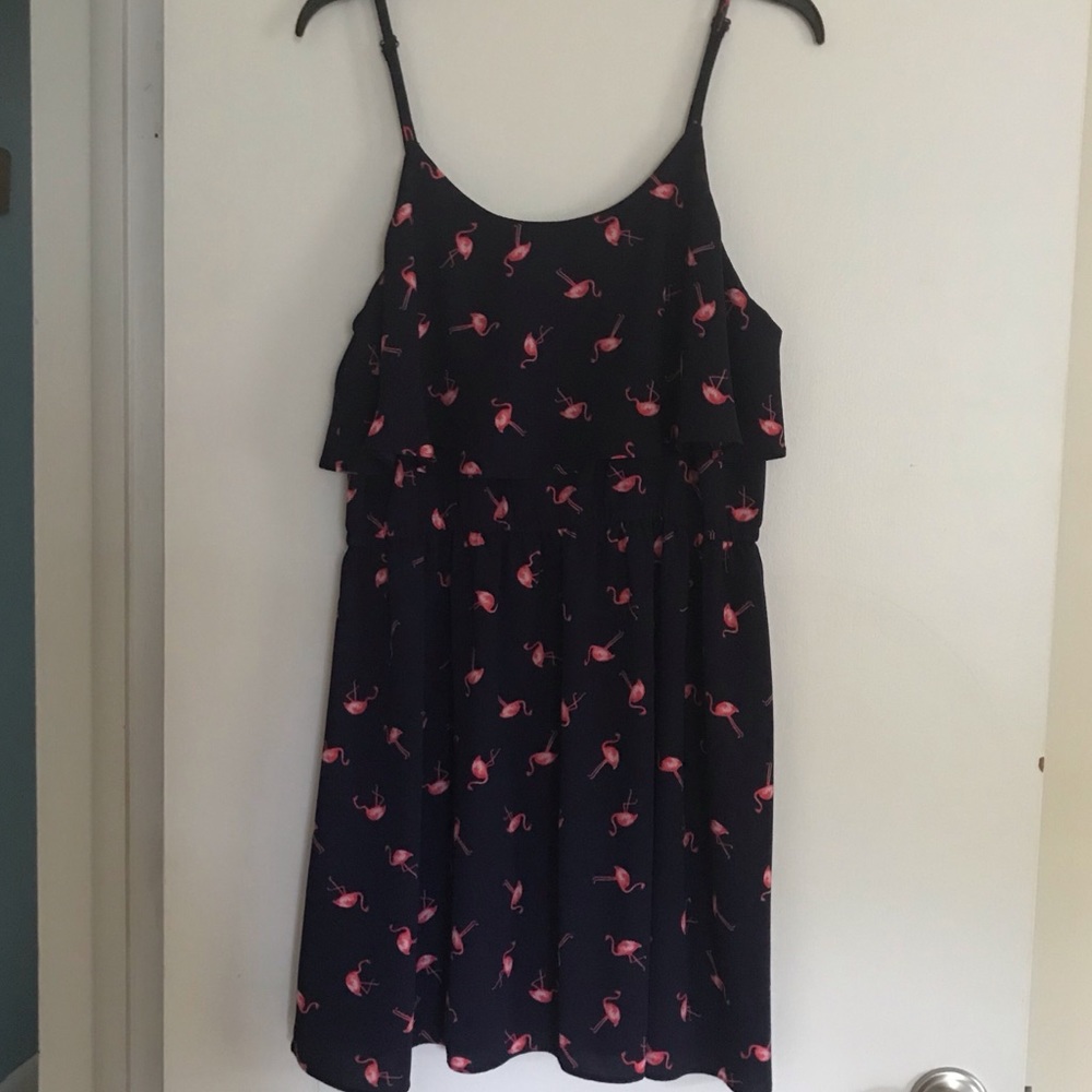 Elle- flamingo sundress, navy blue, large